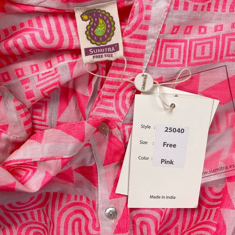 Sumitra‎ Dress Women OSFA Neon Pink Geometric Peasant Boho Tier Resort Kaftan - Picture 5 of 14